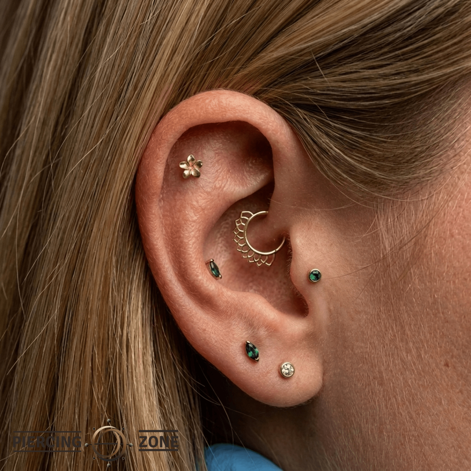 Plumeria Pin - 14K Gold Floral Threadless End - piercing - zone.com