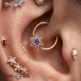 Pointed Bloom - 14K Gold 7 Stone Flower Fixed Bead Ring - piercing - zone.com