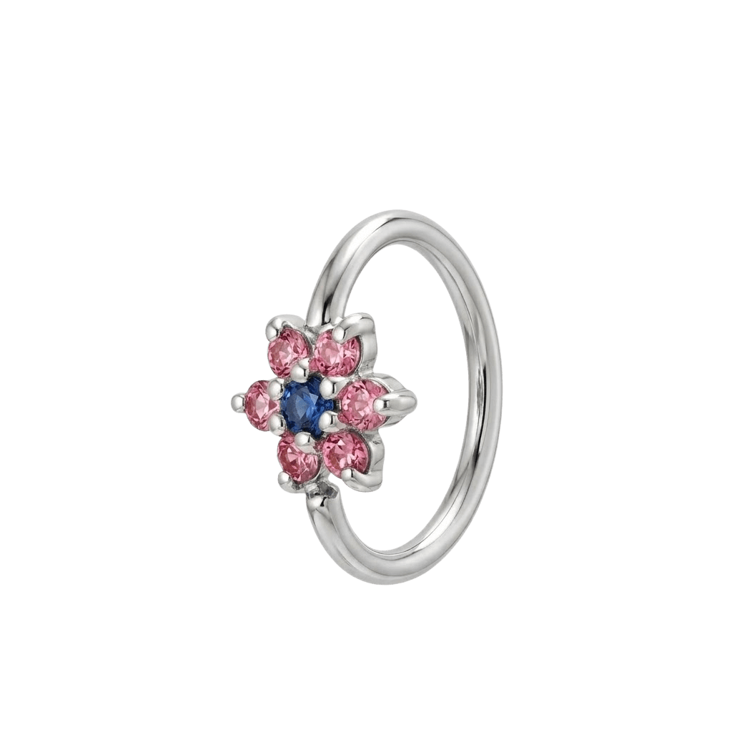 Pointed Bloom - 14K Gold 7 Stone Flower Fixed Bead Ring - piercing - zone.com