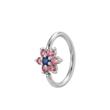 Pointed Bloom - 14K Gold 7 Stone Flower Fixed Bead Ring - piercing - zone.com