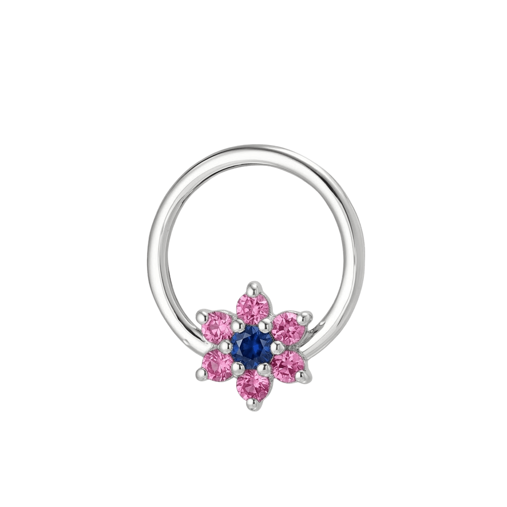 Pointed Bloom - 14K Gold 7 Stone Flower Fixed Bead Ring - piercing - zone.com