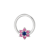 Pointed Bloom - 14K Gold 7 Stone Flower Fixed Bead Ring - piercing - zone.com