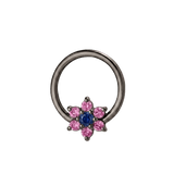 Pointed Bloom - 14K Gold 7 Stone Flower Fixed Bead Ring - piercing - zone.com