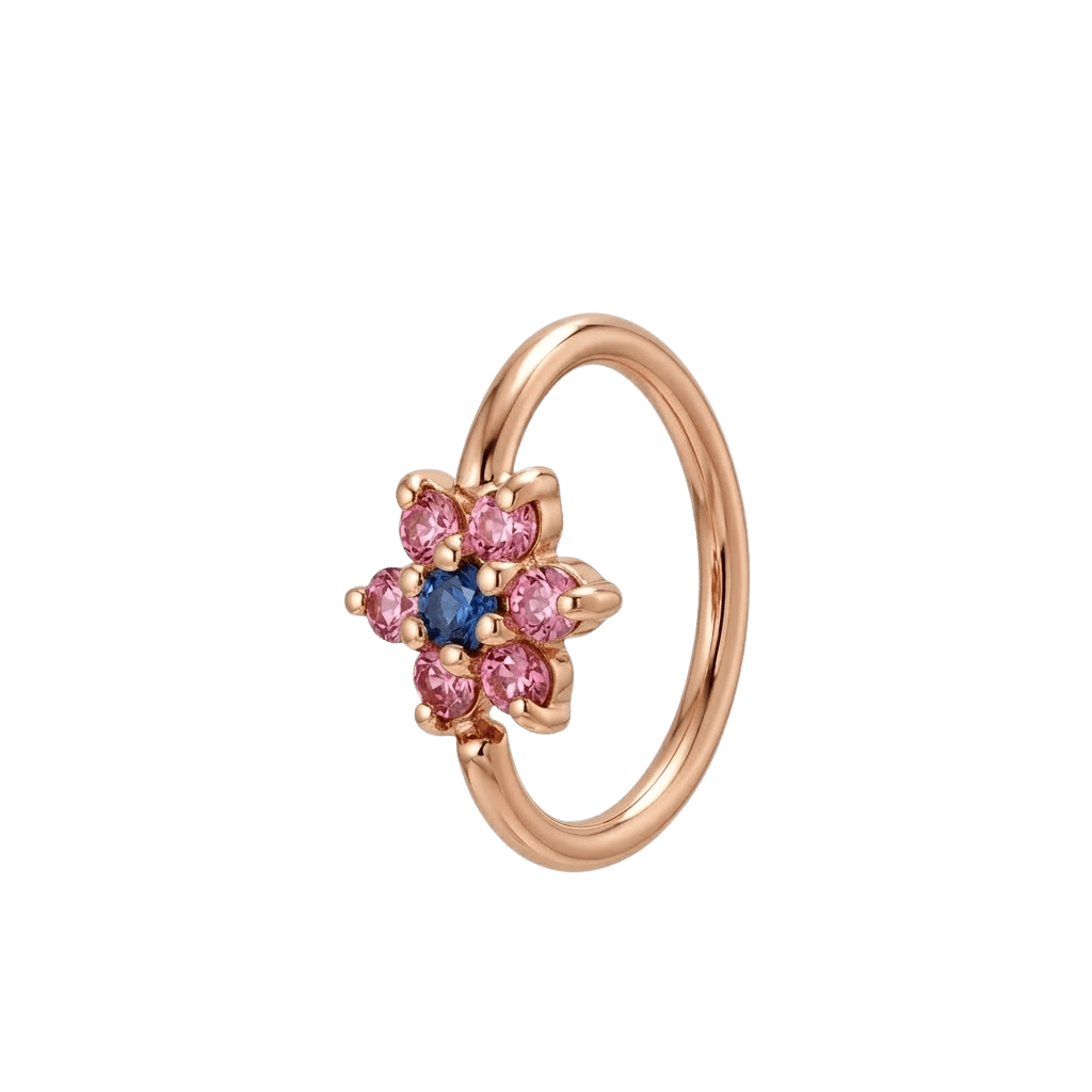 Pointed Bloom - 14K Gold 7 Stone Flower Fixed Bead Ring - piercing - zone.com