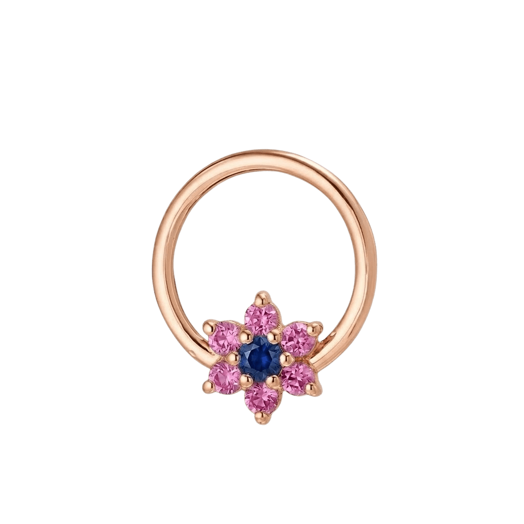 Pointed Bloom - 14K Gold 7 Stone Flower Fixed Bead Ring - piercing - zone.com