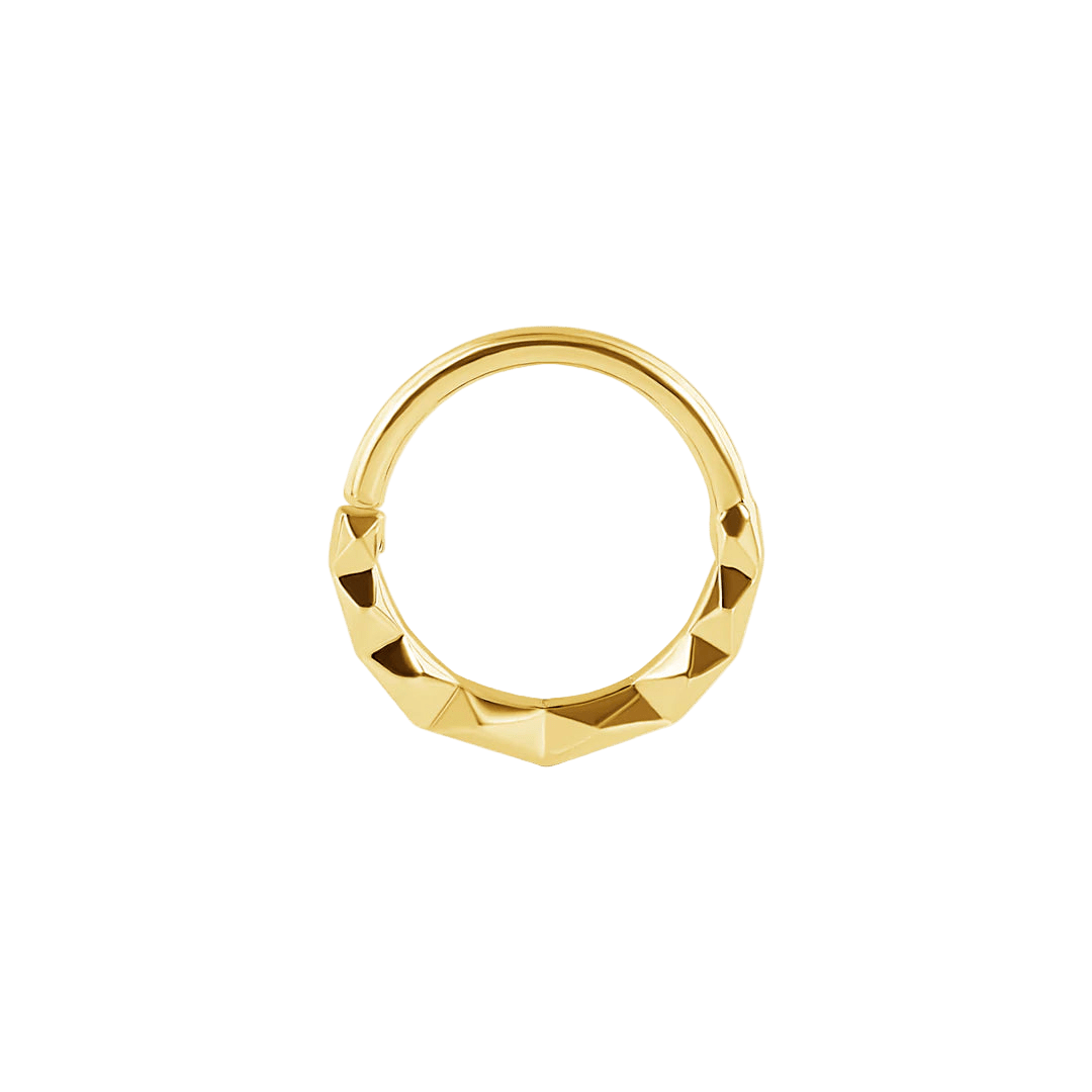 Polygon Seamless Ring – 14K Gold Geometric Cup & Divot Design - piercing - zone.com