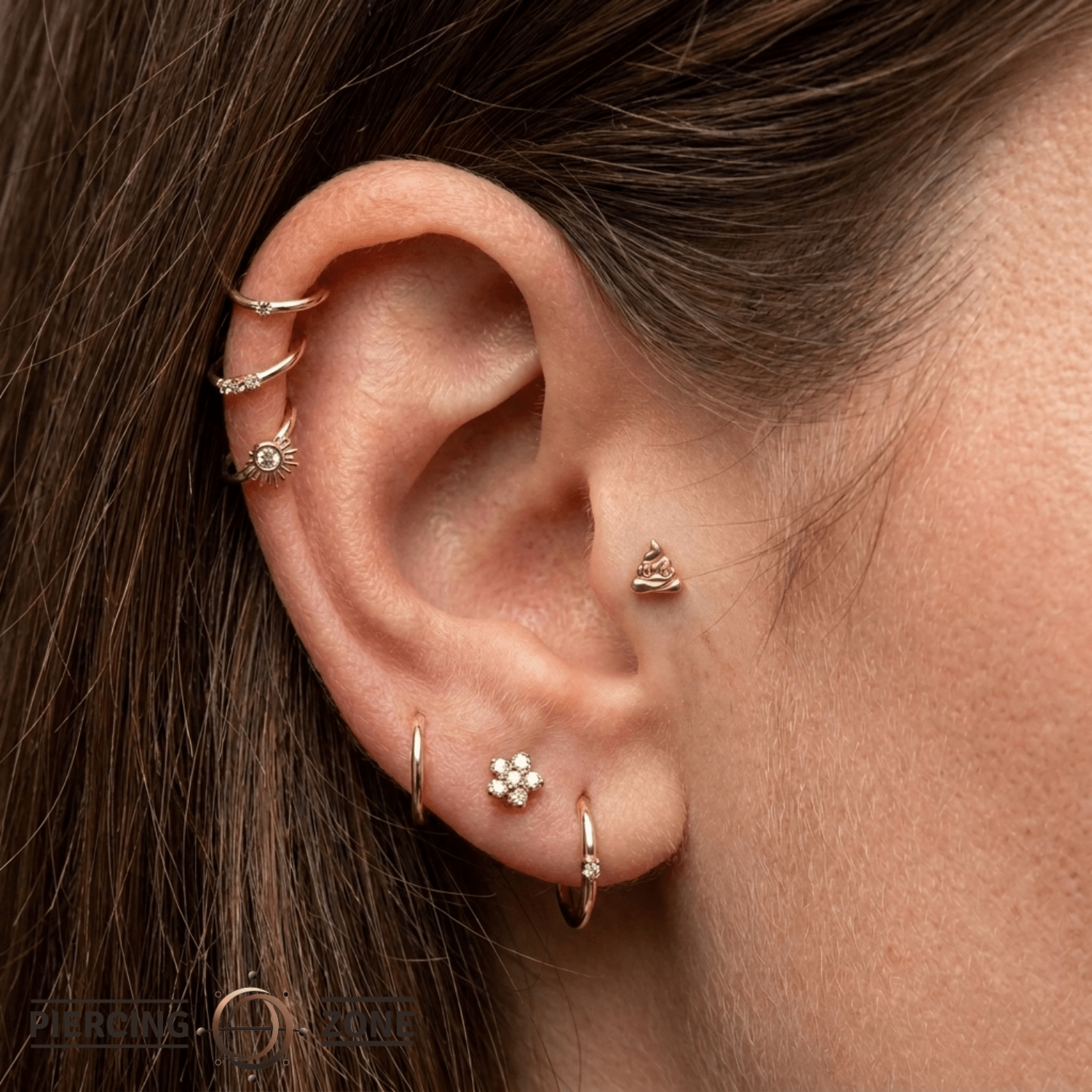 Poop Emoji - 14K Gold Threadless/Threaded End - piercing - zone.com