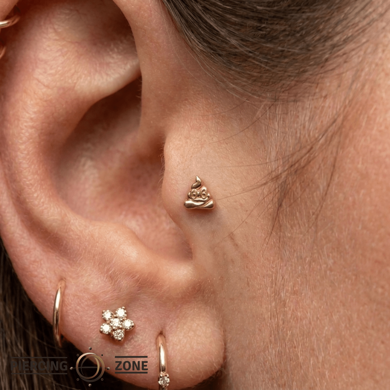 Poop Emoji - 14K Gold Threadless/Threaded End - piercing - zone.com