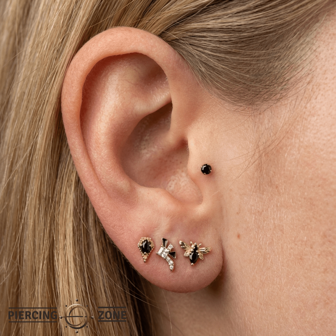 Powerhouse Black Enamel – 14K Gold CZ Threadless End - piercing - zone.com