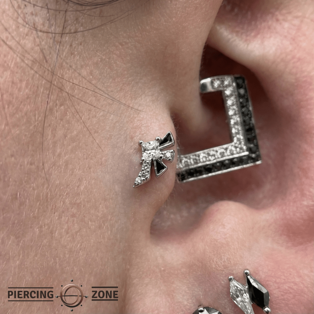 Powerhouse Black Enamel – 14K Gold CZ Threadless End - piercing - zone.com