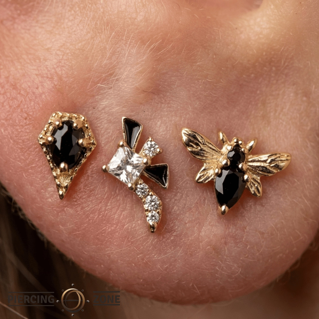 Powerhouse Black Enamel – 14K Gold CZ Threadless End - piercing - zone.com