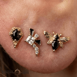 Powerhouse Black Enamel – 14K Gold CZ Threadless End - piercing - zone.com