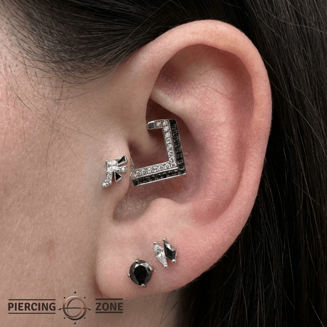 Powerhouse Black Enamel – 14K Gold CZ Threadless End - piercing - zone.com