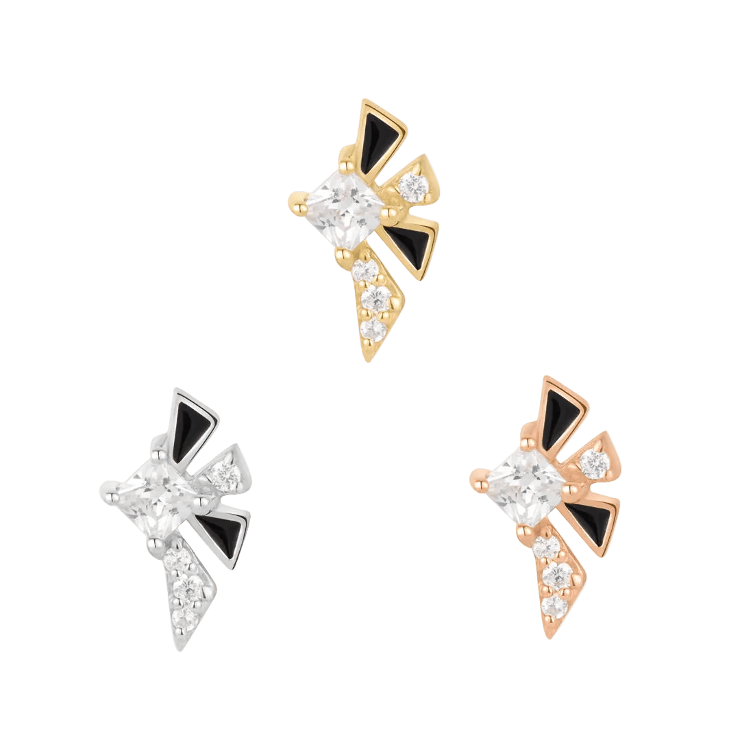 Powerhouse Black Enamel – 14K Gold CZ Threadless End - piercing - zone.com