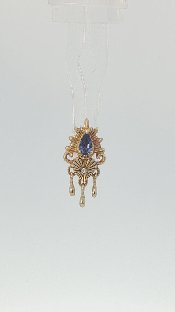 Avec Moi - 14K Gold Lab Blue Sapphire Threadless End - piercing - zone.com