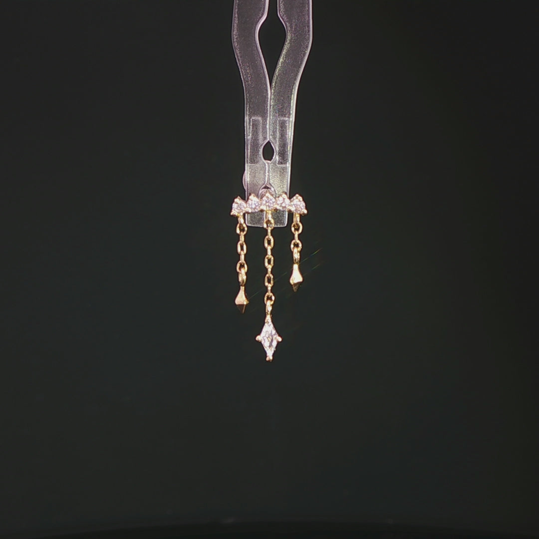 Forward Motion CZ Chain Drop – 14K Gold Threadless End - piercing - zone.com