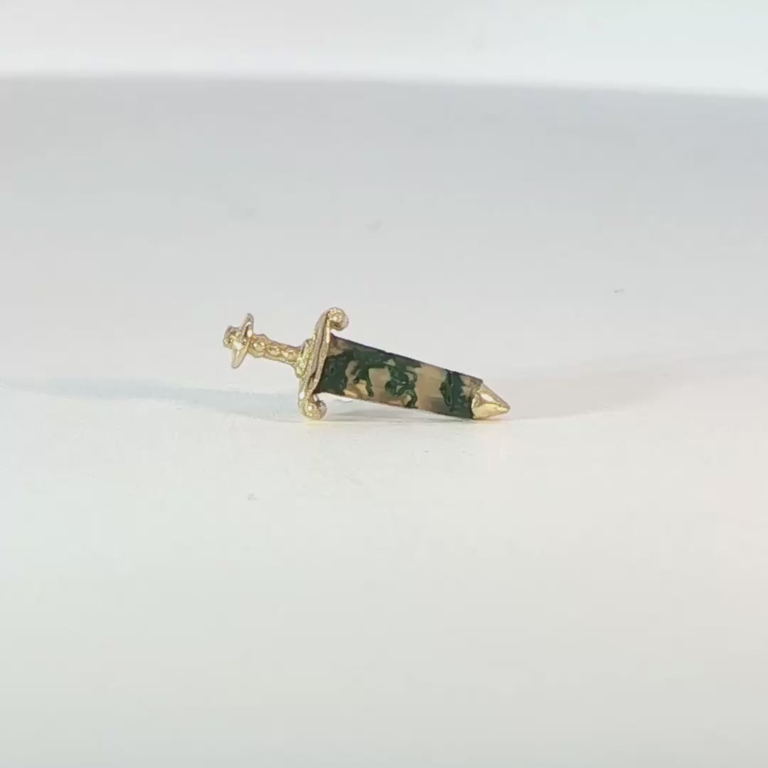 Spellbound Moss Agate – 14K Gold Threadless End - piercing-zone.com