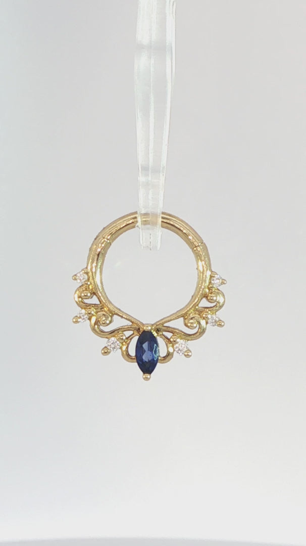 Anoora Clicker - 14K Gold Lab Blue Sapphire Clicker Ring - piercing - zone.com
