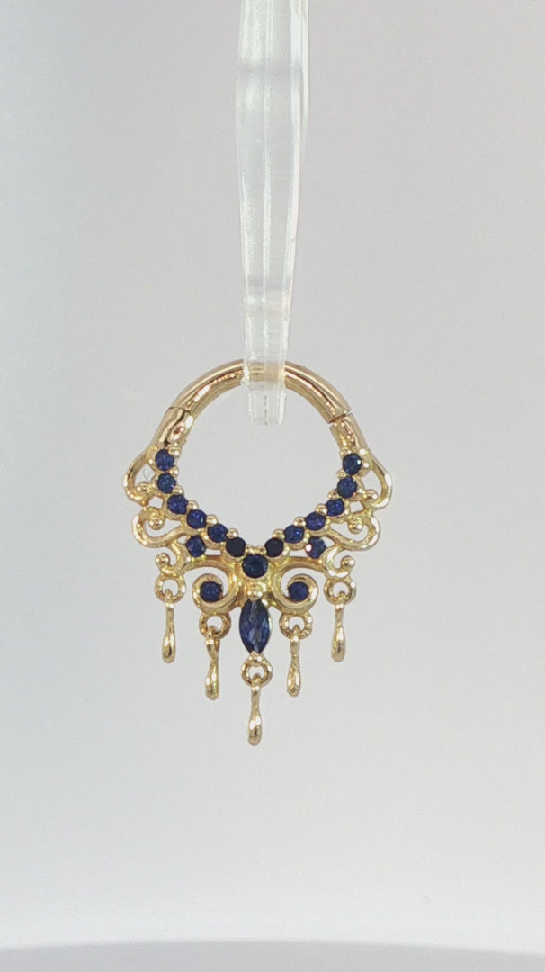 Anaïs Clicker - 14K Gold Lab Blue Sapphire Clicker Ring - piercing - zone.com