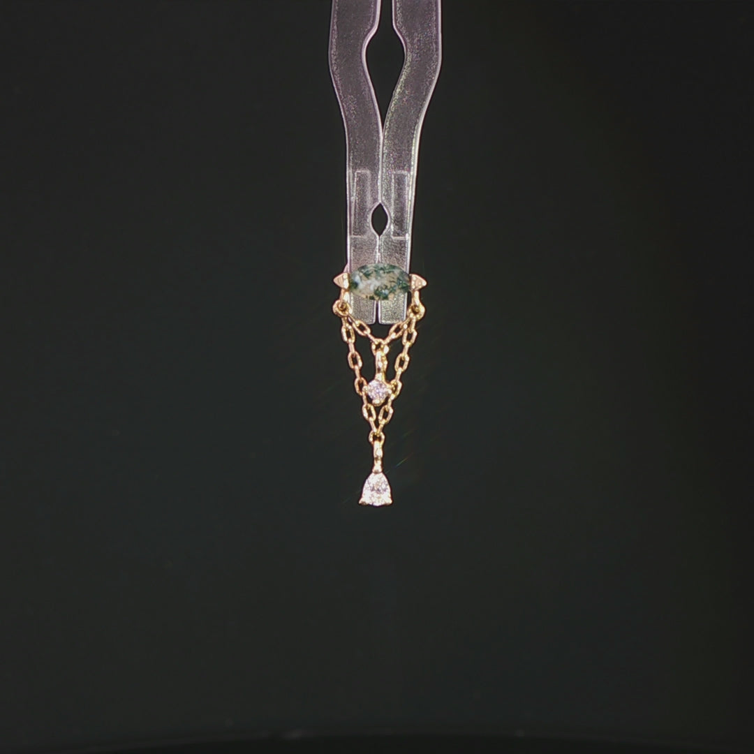 Saint Vincent Moss Agate Drop – 14K Gold Threadless End - piercing - zone.com