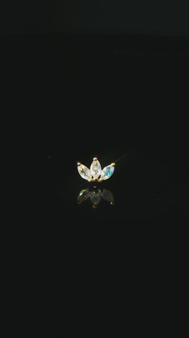 Moet Mini Threadless End with Rainbow Moonstone - 14K Gold Gem End - piercing - zone.com