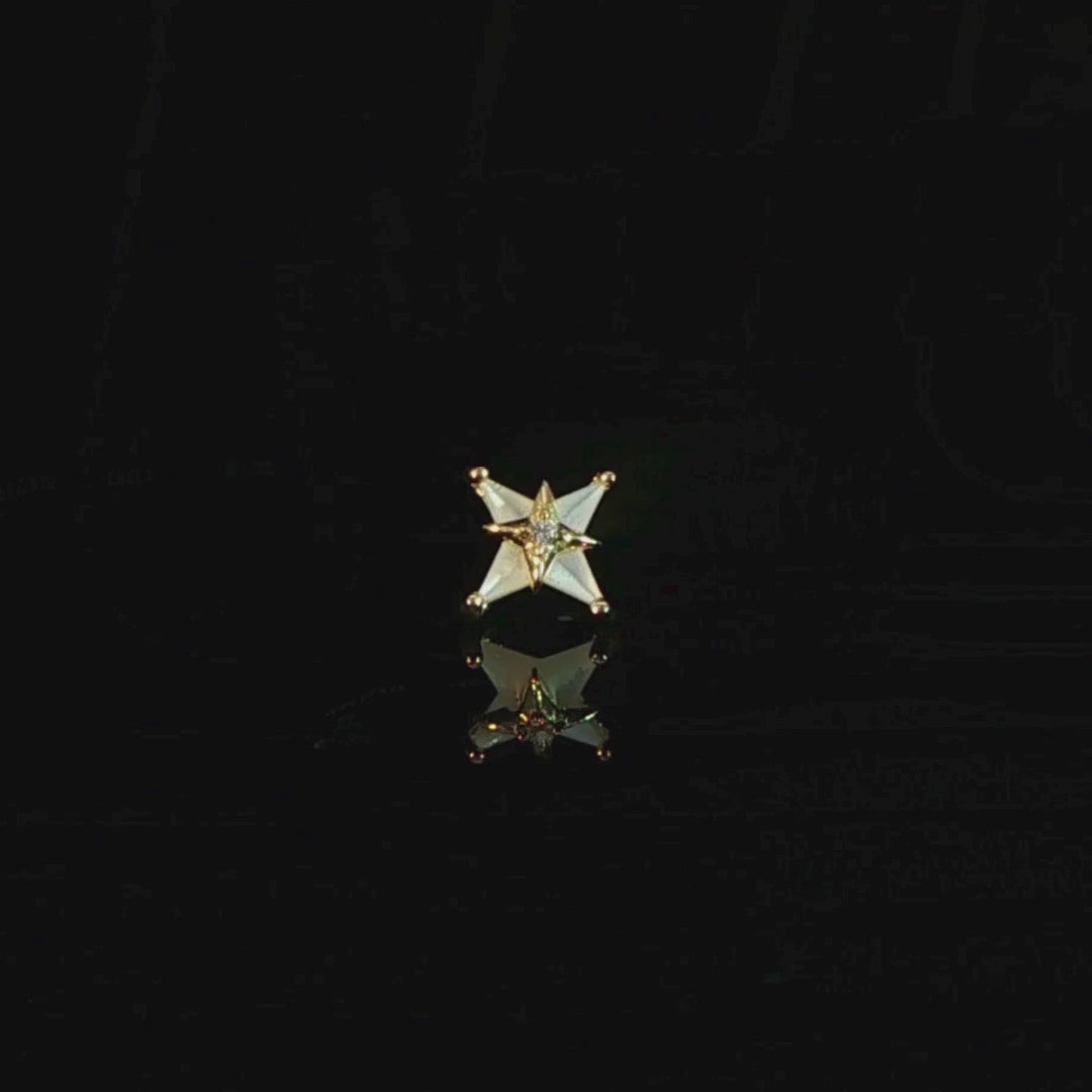 Biarritz Round Mother of Pearl – 14K Gold Threadless End - piercing - zone.com