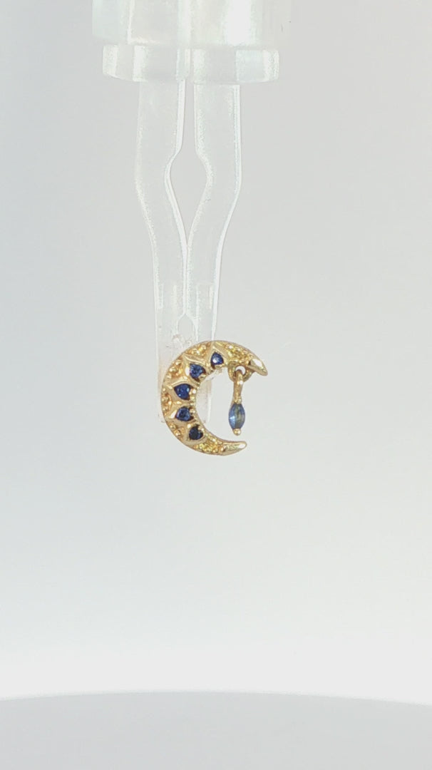 Moroccan Moon - 14K Gold Lab Blue Sapphire Threadless End - piercing - zone.com
