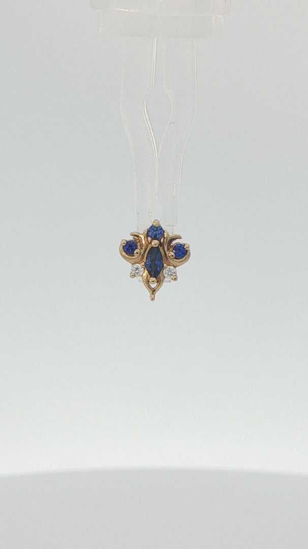 Oleander - 14K Gold Lab Blue Sapphire Threadless End - piercing - zone.com
