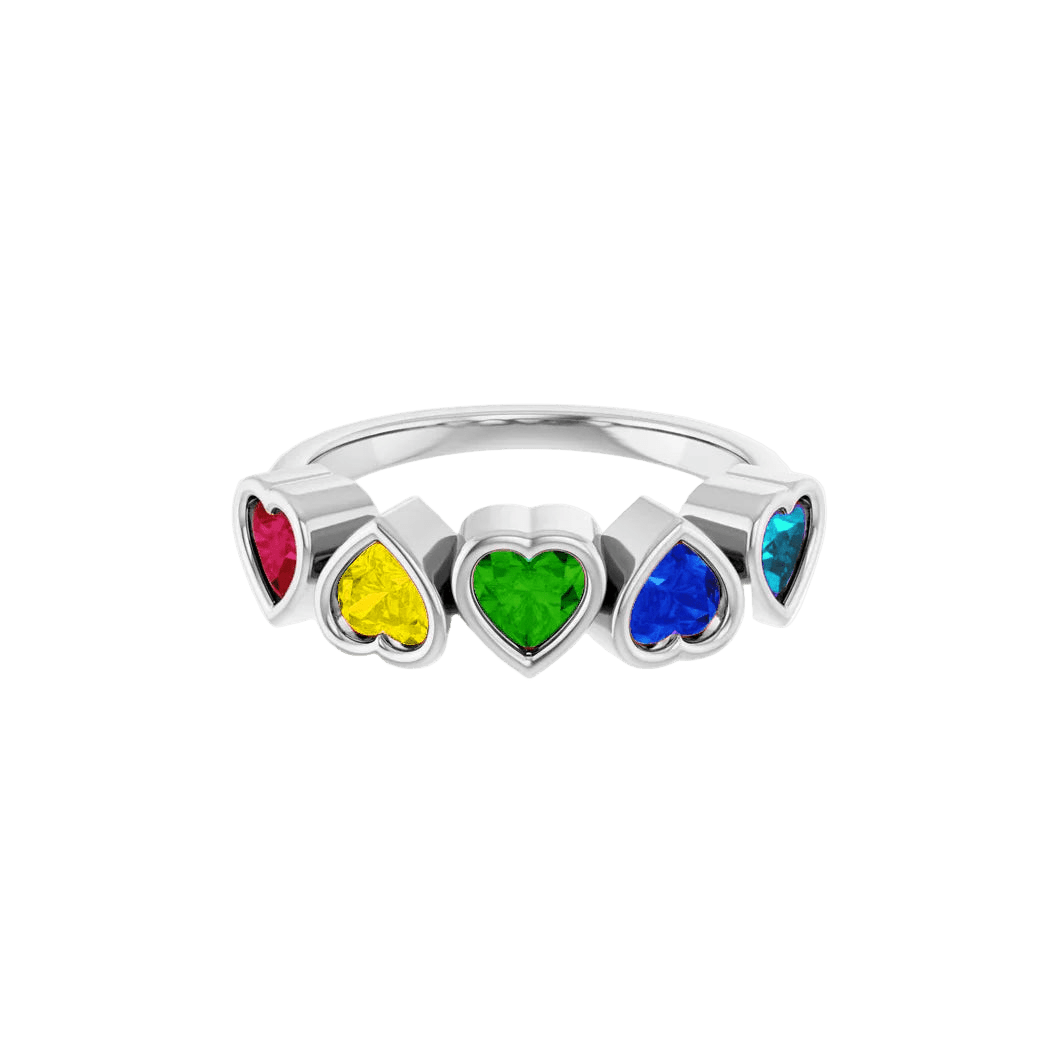 Pride Beloved Seamless Ring – 14K Gold Five - Heart Gem Design - piercing - zone.com