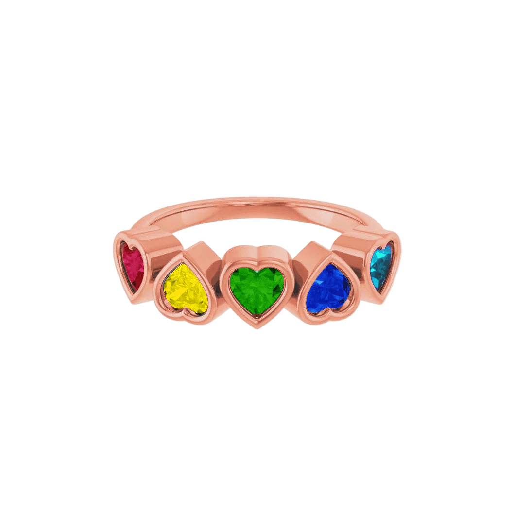 Pride Beloved Seamless Ring – 14K Gold Five - Heart Gem Design - piercing - zone.com