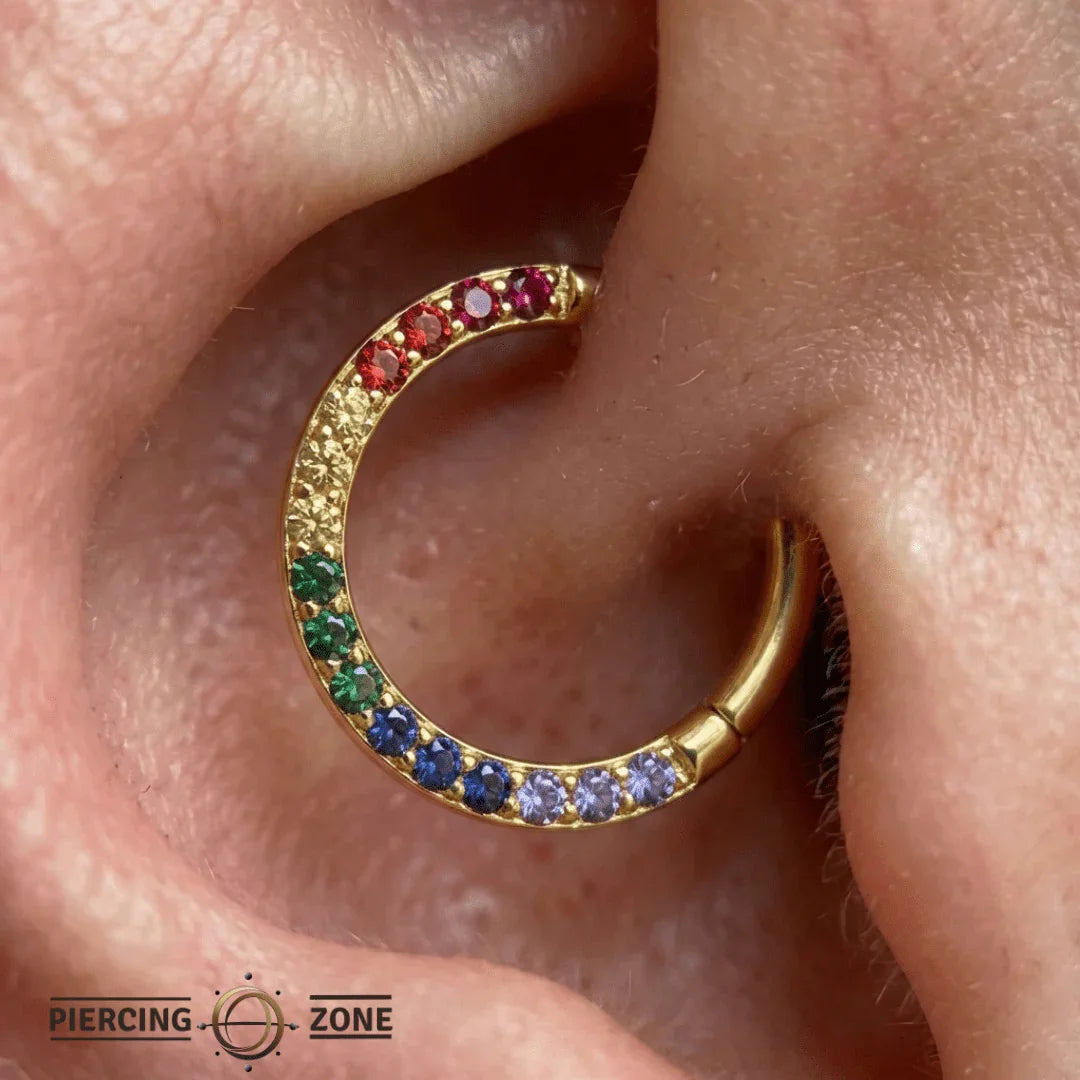 Pride Classic Clicker with Forward Facing Gems – 14K & 18K Gold - piercing - zone.com