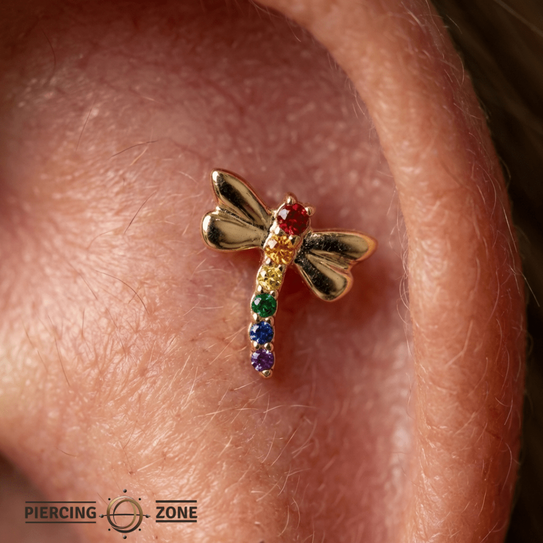 Pride Dragonfly with Gems – 14K Gold Threadless/Threaded End - piercing - zone.com
