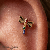 Pride Dragonfly with Gems – 14K Gold Threadless/Threaded End - piercing - zone.com