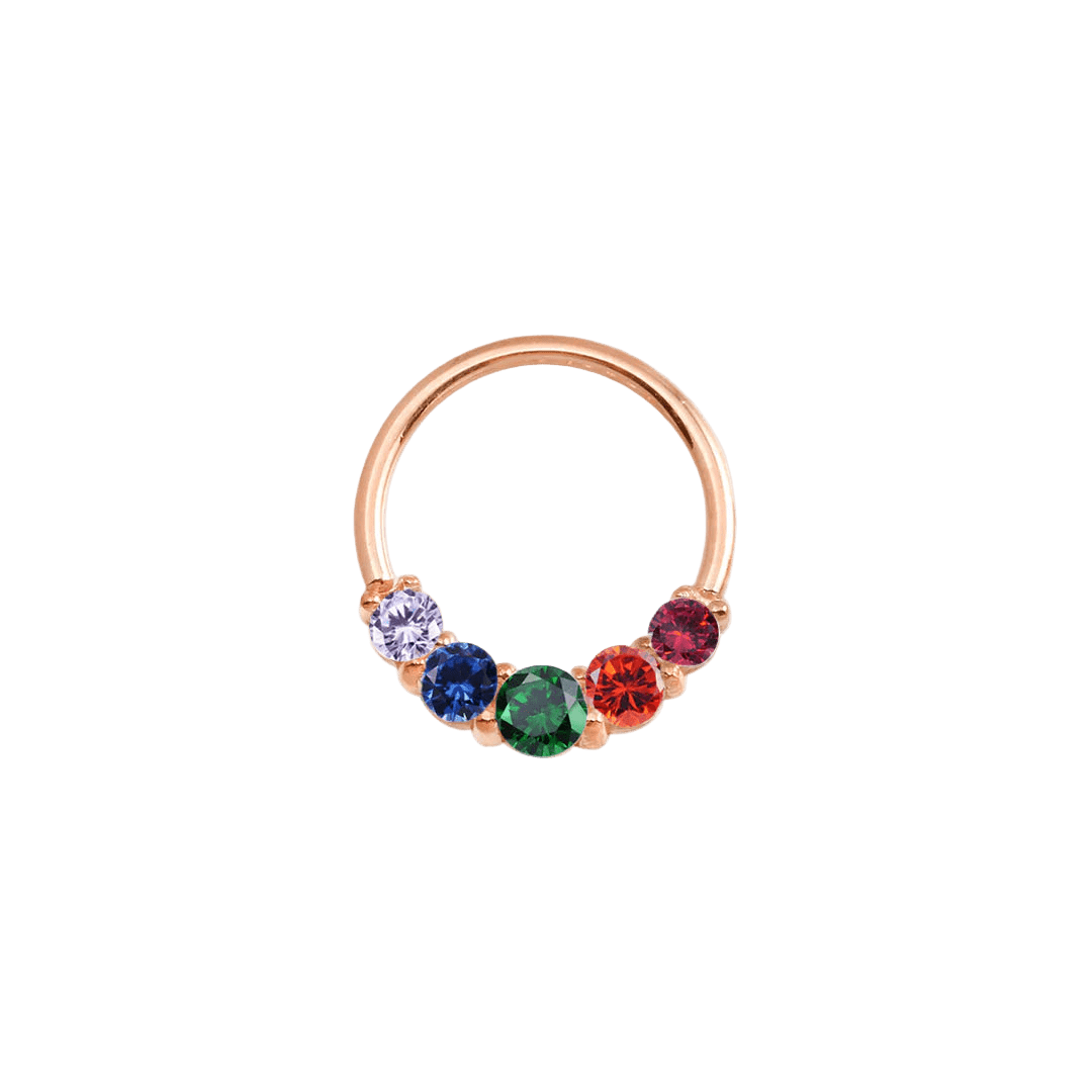 Pride Prong Set 5 Gem Seamless Ring – 14K Gold Five - Stone Arc Design - piercing - zone.com