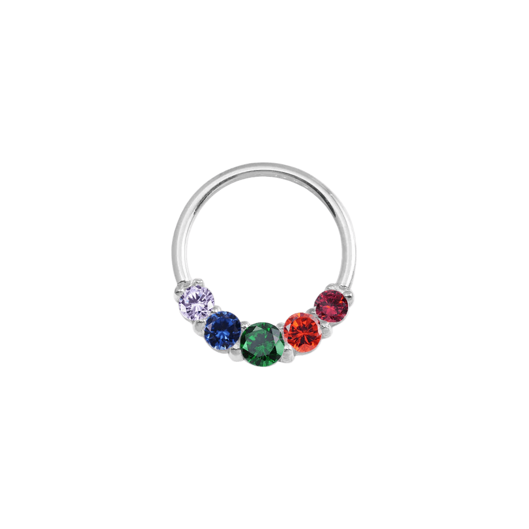 Pride Prong Set 5 Gem Seamless Ring – 14K Gold Five - Stone Arc Design - piercing - zone.com