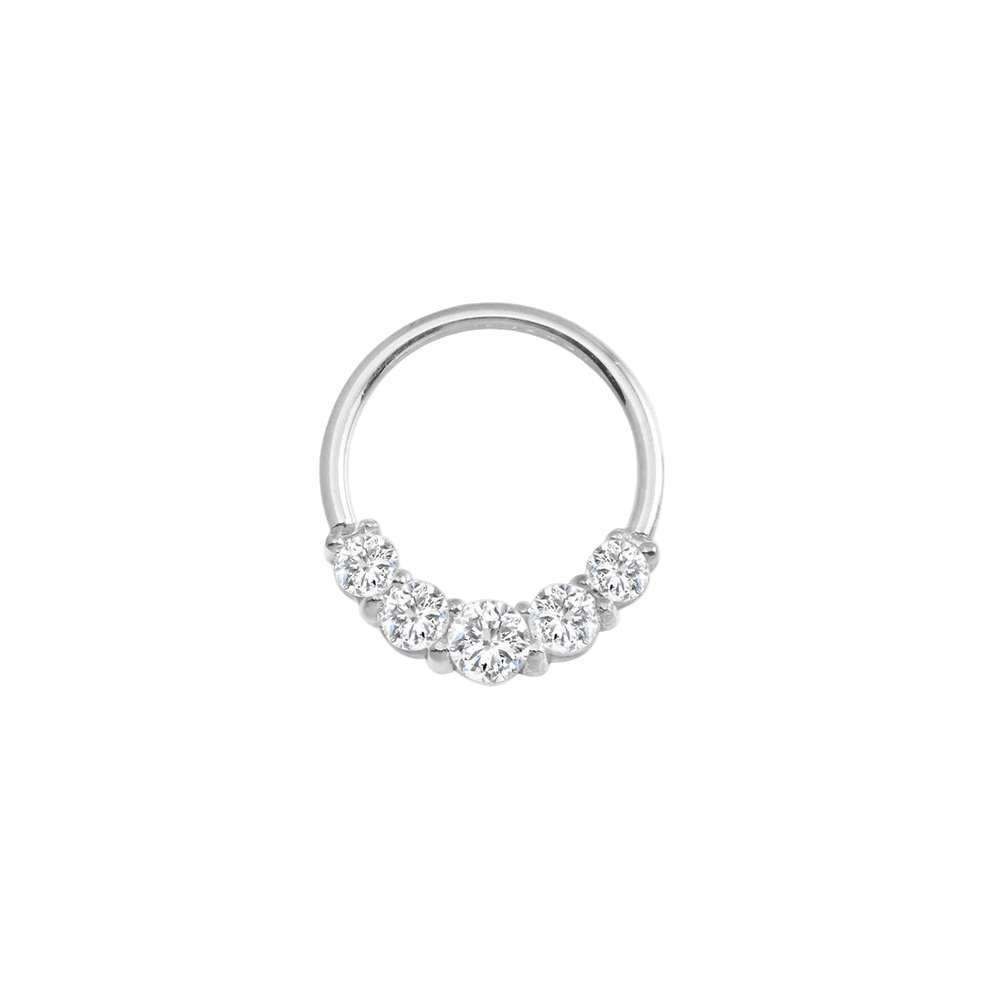 Prong Set 5 Gem Seamless Ring – 14K Gold Cup & Divot Design - piercing - zone.com