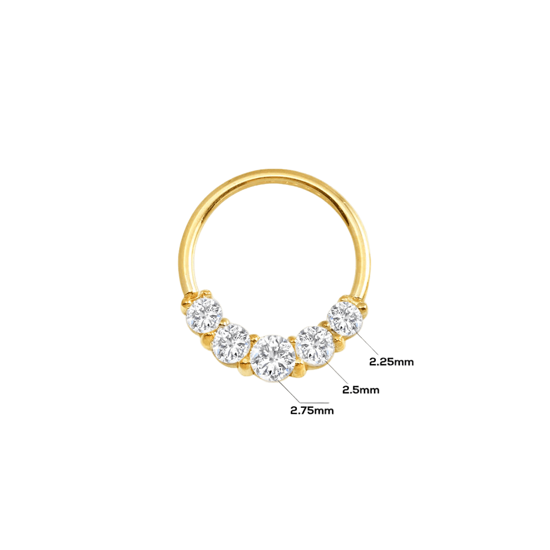 Prong Set 5 Gem Seamless Ring – 14K Gold Cup & Divot Design - piercing - zone.com