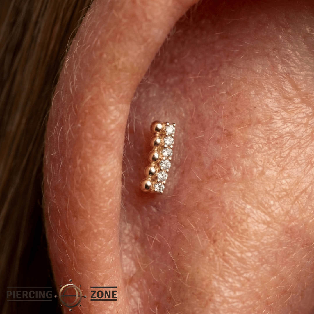 Prophesy – CZ Bar – 14K Gold Threadless End - piercing - zone.com