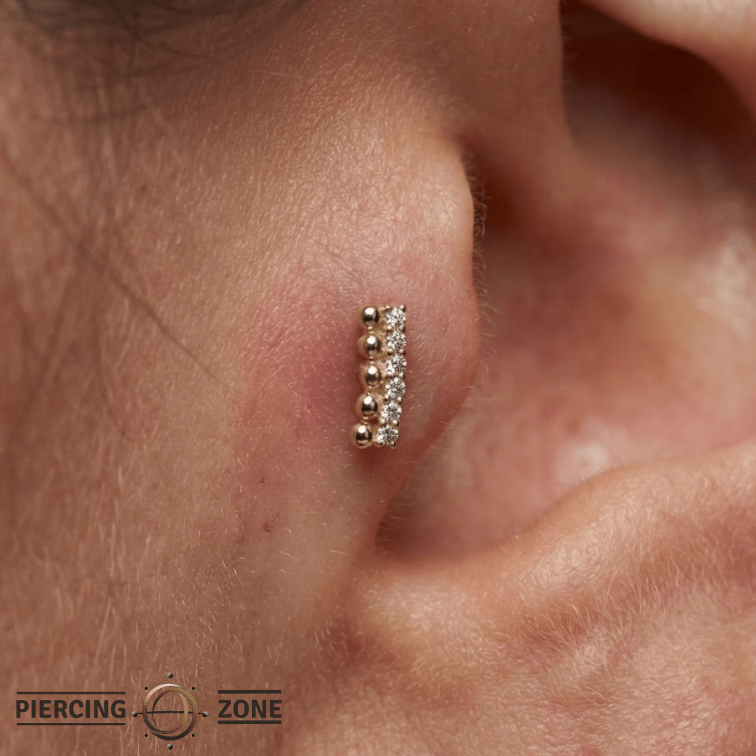 Prophesy – CZ Bar – 14K Gold Threadless End - piercing - zone.com