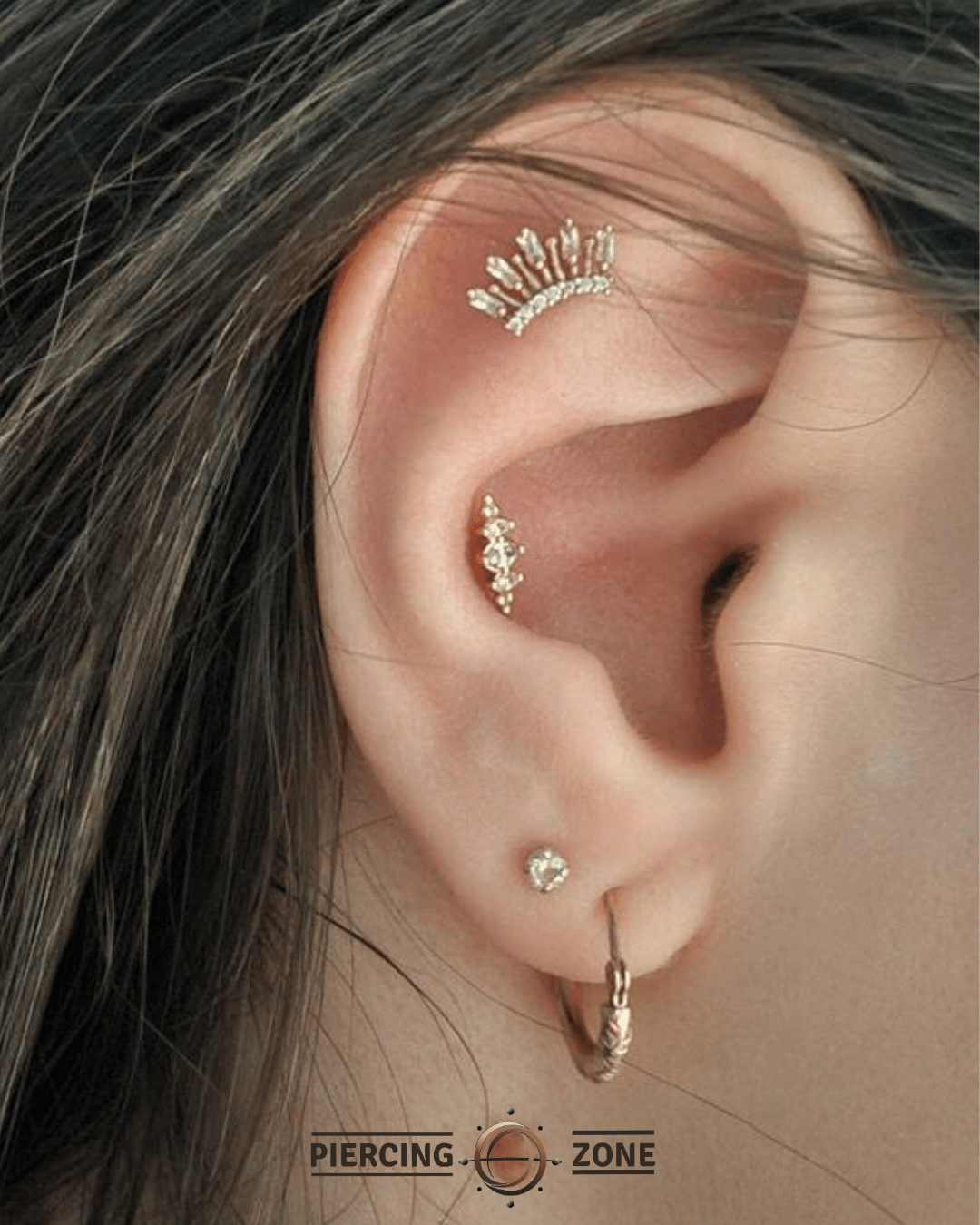 Prose – CZ Geometric Cluster – 14K Gold Threadless End - piercing - zone.com
