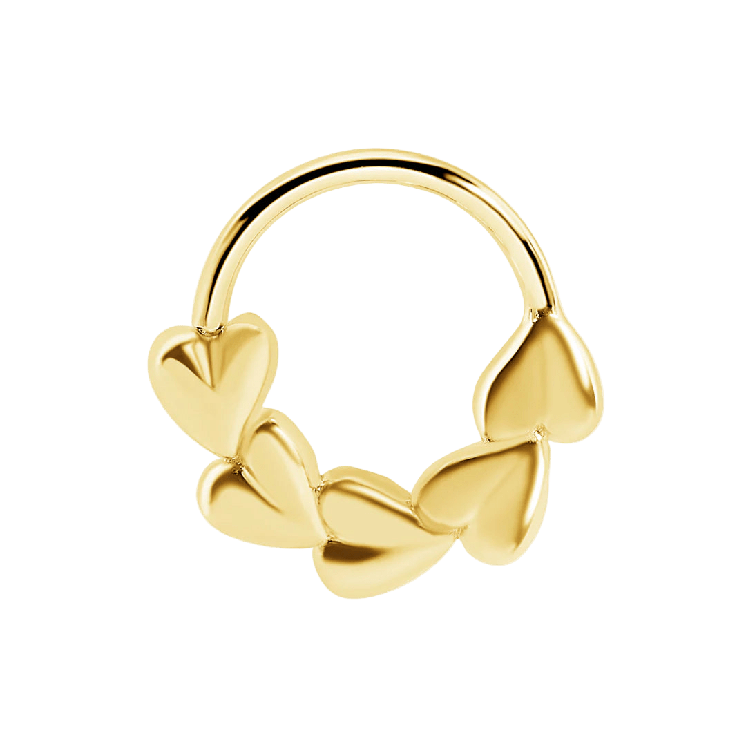 Puffy Hearts Seamless Ring – 14K Gold Cup & Divot Design - piercing - zone.com