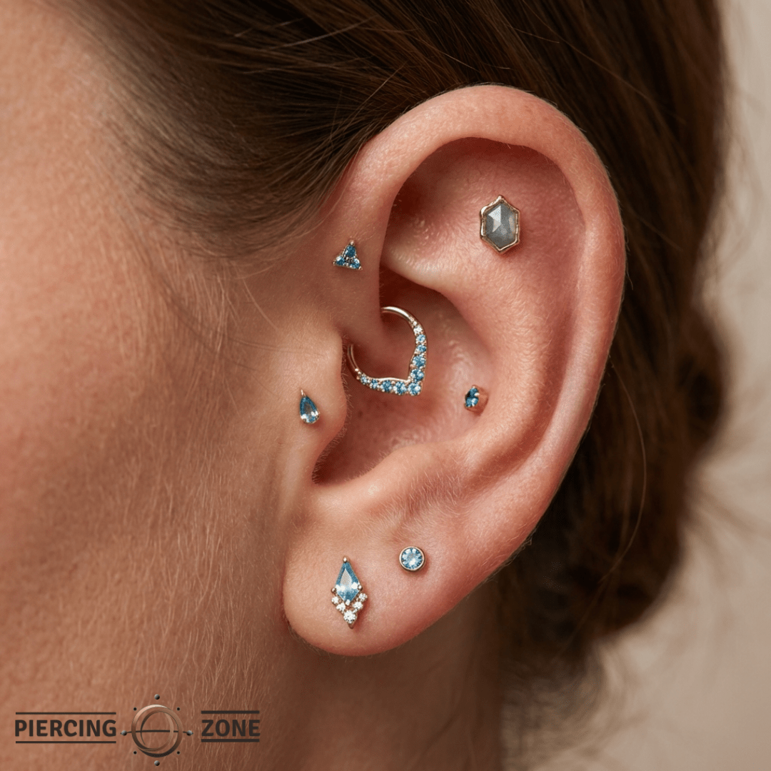 Pump Up The Volume – Aquamarine Gem – 14K Gold Threadless End - piercing - zone.com