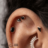 Pump Up The Volume – Black Agate Gem – 14K Gold Threadless End - piercing - zone.com