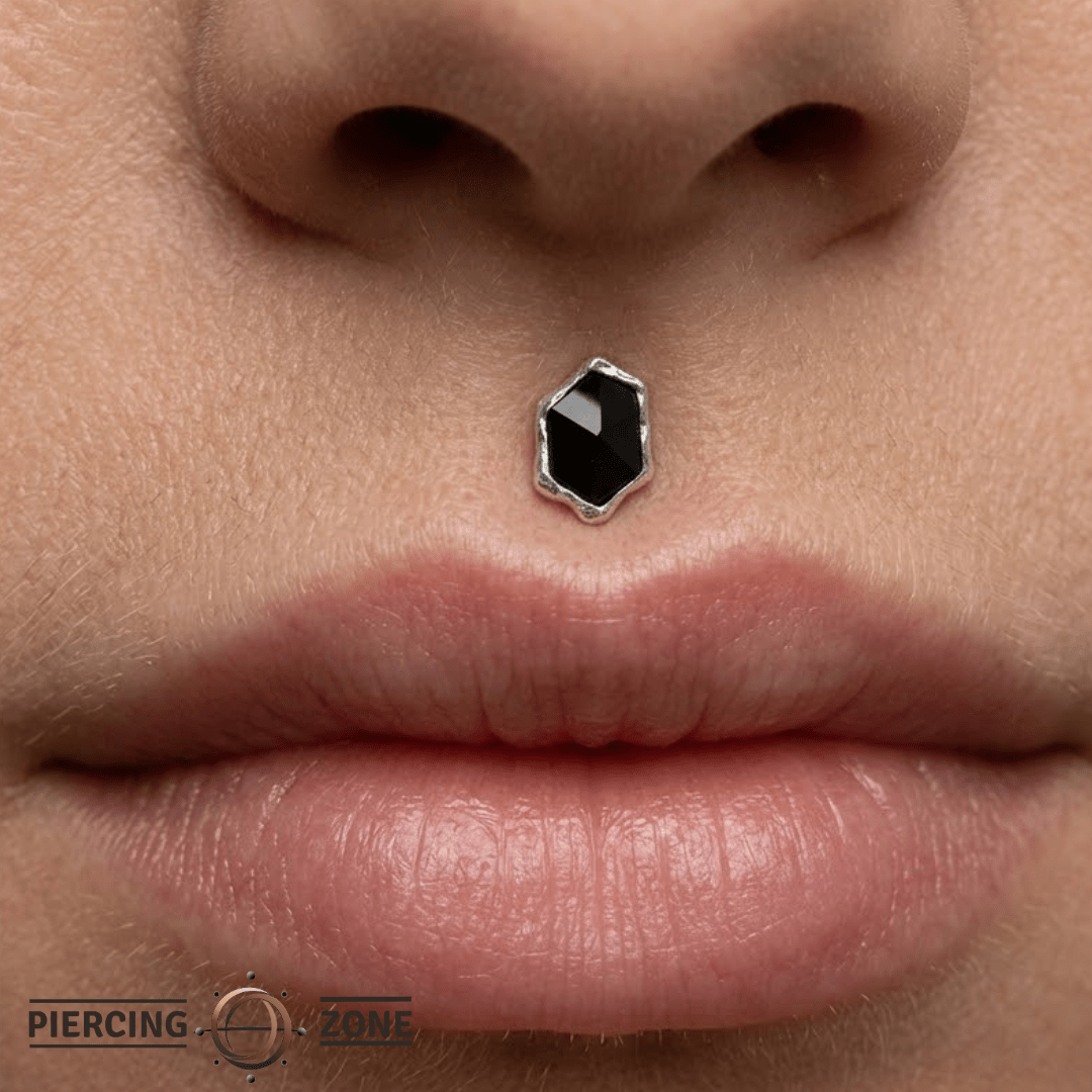 Pump Up The Volume – Black Agate Gem – 14K Gold Threadless End - piercing - zone.com