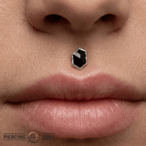 Pump Up The Volume – Black Agate Gem – 14K Gold Threadless End - piercing - zone.com