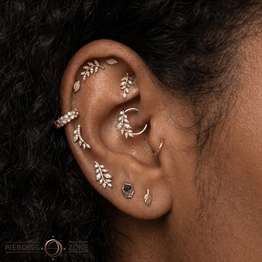 Pump Up The Volume – Moss Agate – 14K Gold Threadless End - piercing - zone.com