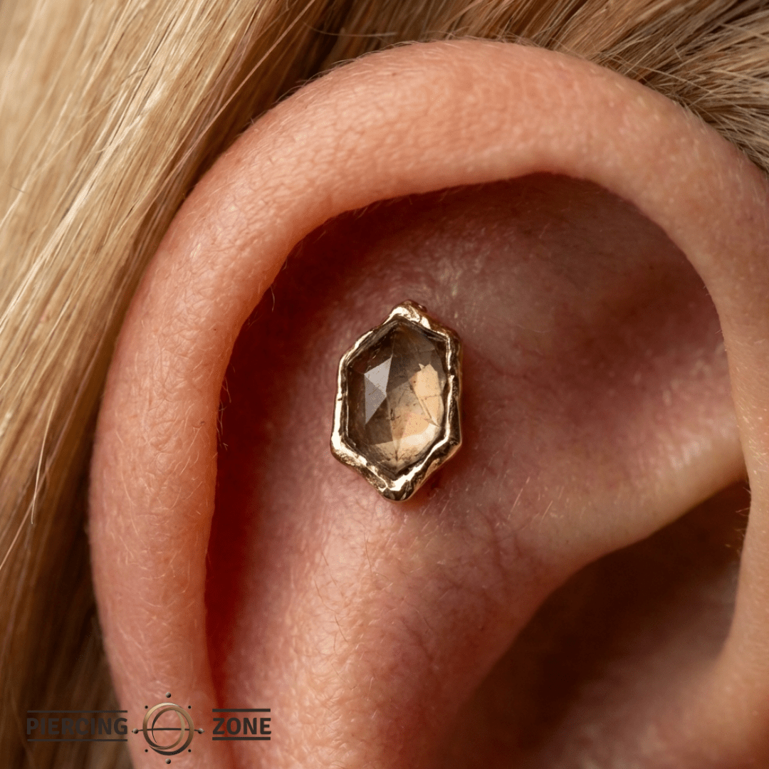 Pump Up The Volume – Smoky Quartz Gem – 14K Gold Threadless End - piercing - zone.com
