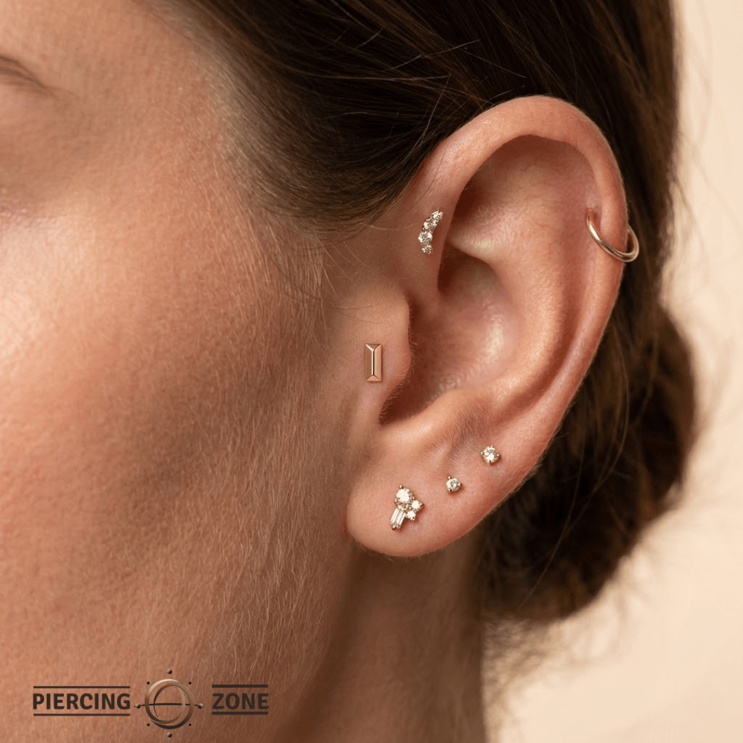 Pyramid Bar – 14K Gold Threadless/Threaded End - piercing - zone.com