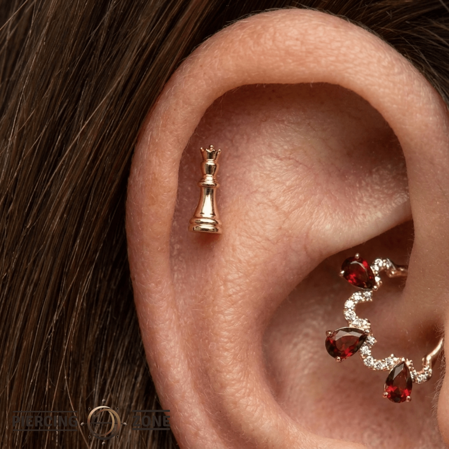 Queen Chess Piece – 14K Gold Threadless/Threaded End - piercing - zone.com