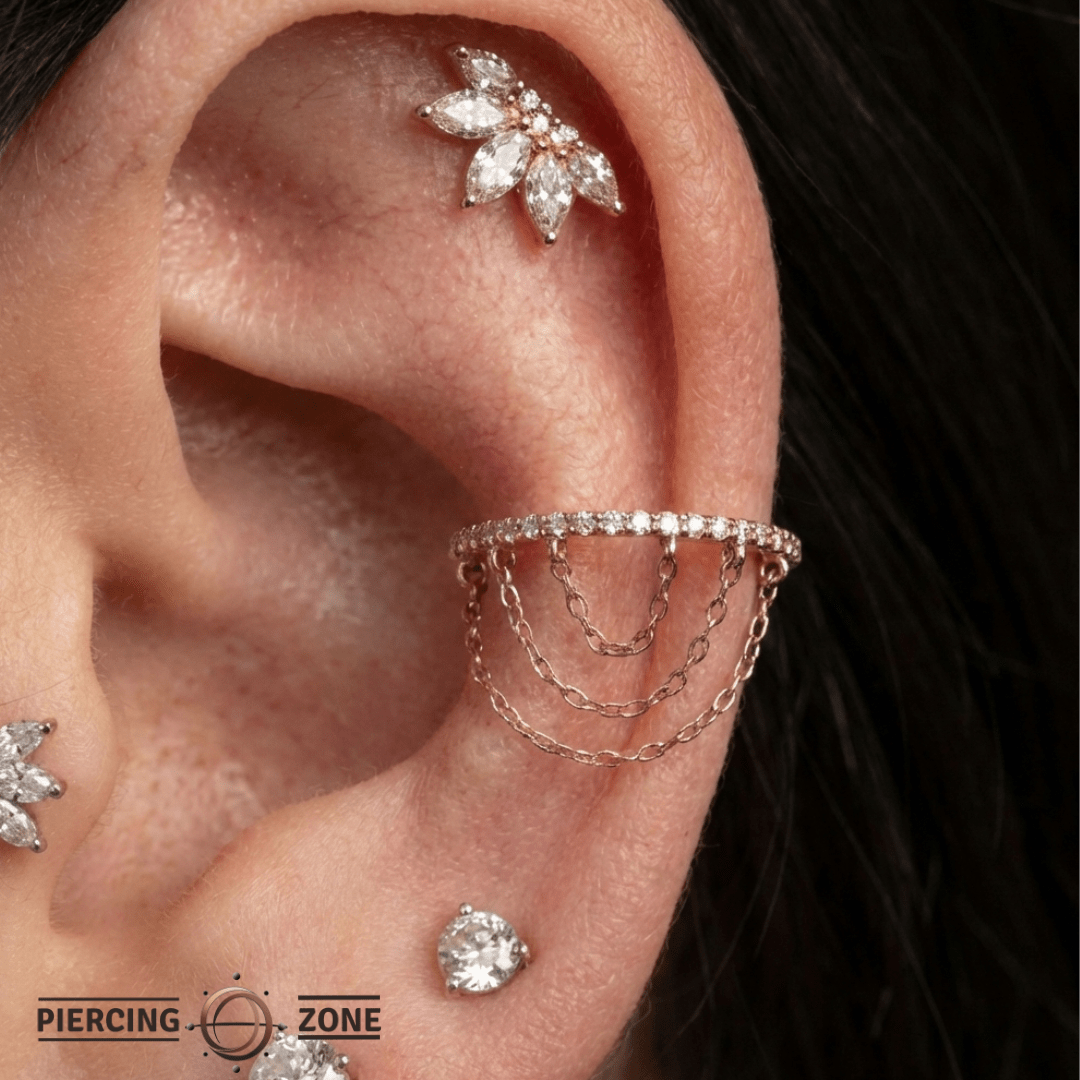 Radiate – CZ Chain Clicker – 14K Gold Hinged Ring - piercing - zone.com